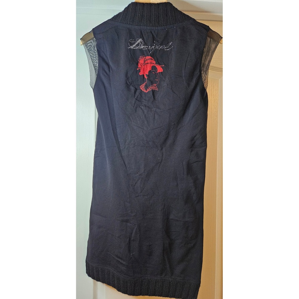 Desigual Patchwork Embroidered Knit Tunic Vest Black Boho Goth Y2K Whimsygoth - Picture 11 of 14